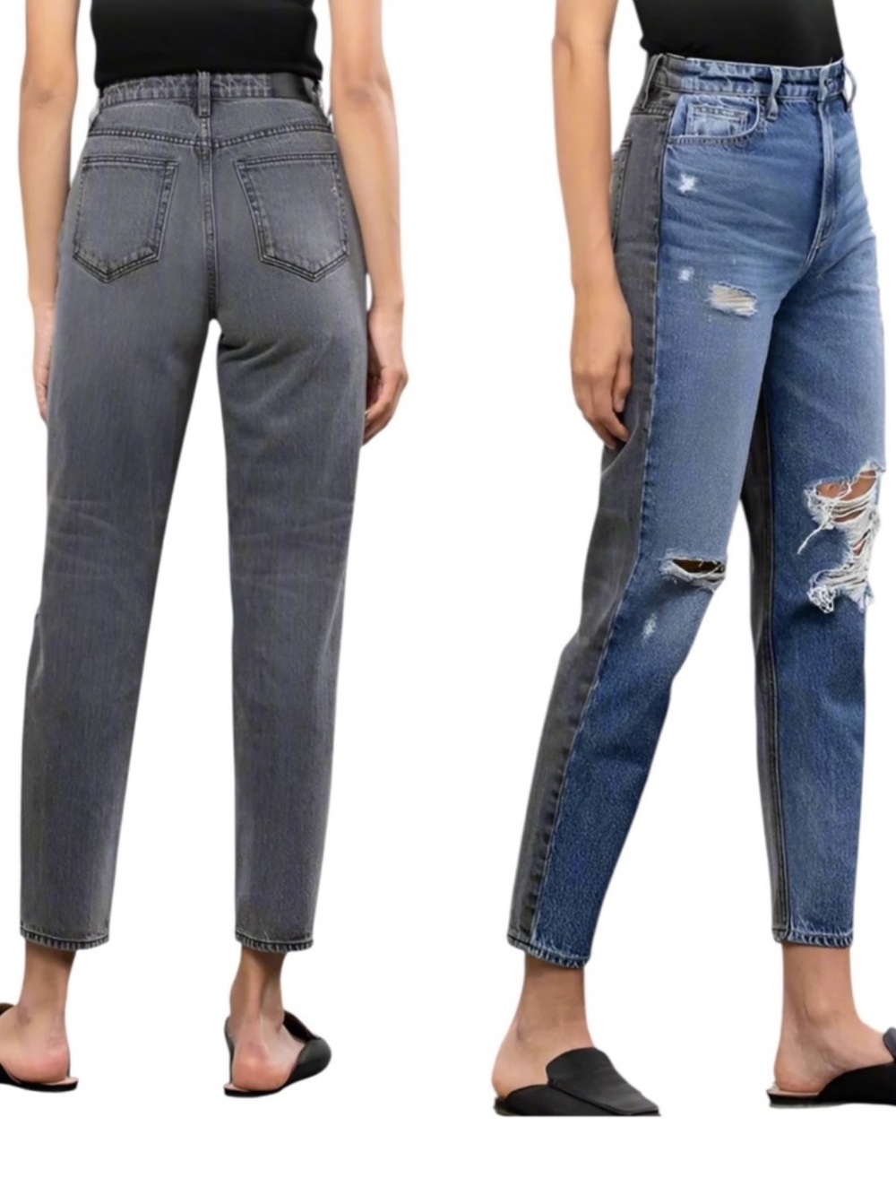 Hidden Two Tone Distressed Mom Tapered Fit Jeans